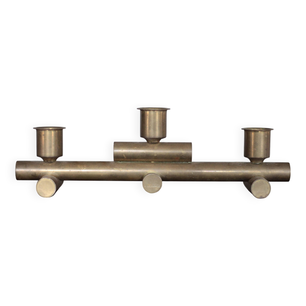 bougeoir porte-bougie vintage, bougeoir bronze signé,moderniste, brutaliste