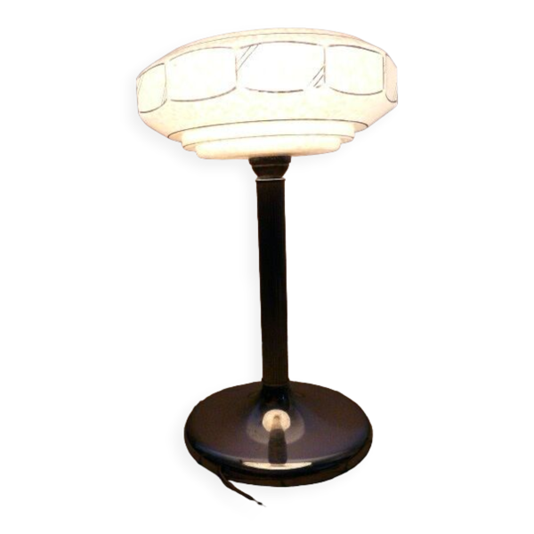 Lampe vintage chrome et globe tulipe verre Clichy - Bon état sur Selency