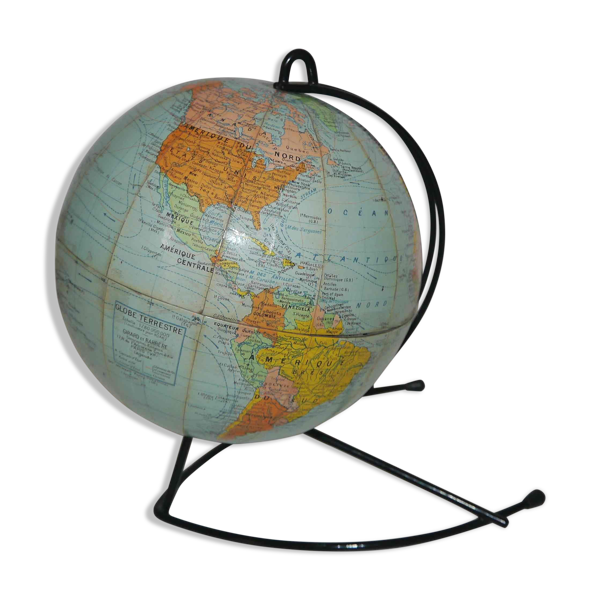 Ancien globe terrestre en carton Girard et Barrère années 50