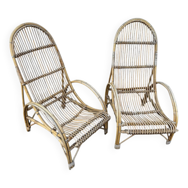 Énorme paire de fauteuil en Rotin des années 50 Sud de la France