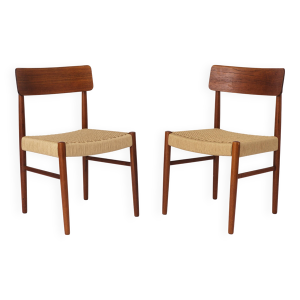 2 chaises de salle à manger des années 1960 - danoises, teck, assises en corde de papier