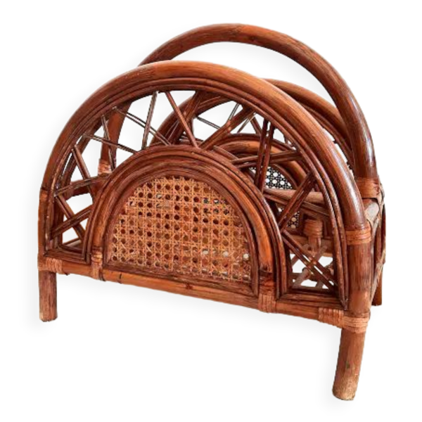 Porte-revues en rotin et cannage soleil 1960 - Bon état sur Selency