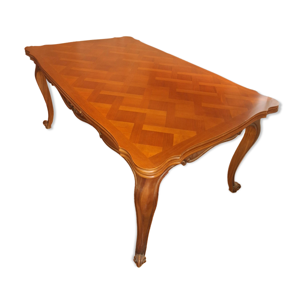 Table extensible de style Louis XV en merisier massif et marqueterie