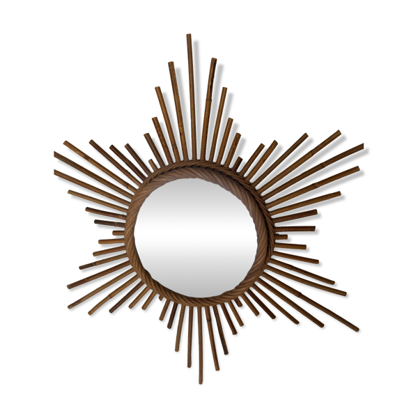 Miroir soleil en rotin – Années 60/70