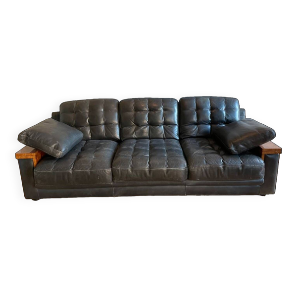 Canapé vintage en cuir noir haut de gamme - Bon état sur Selency