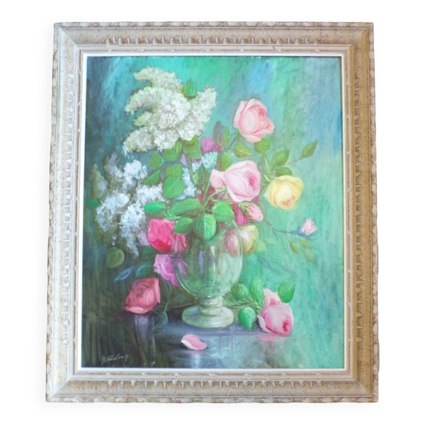 Ancienne peinture représentant un bouquet de fleut