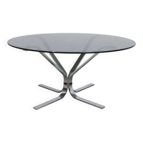Table basse ronde 1970 space age verre fumé