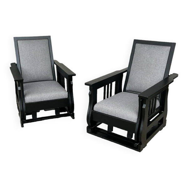 Importante Paire De Fauteuils à Bascule Laqué Noir Circa 1920 - 30 - Bon état sur Selency