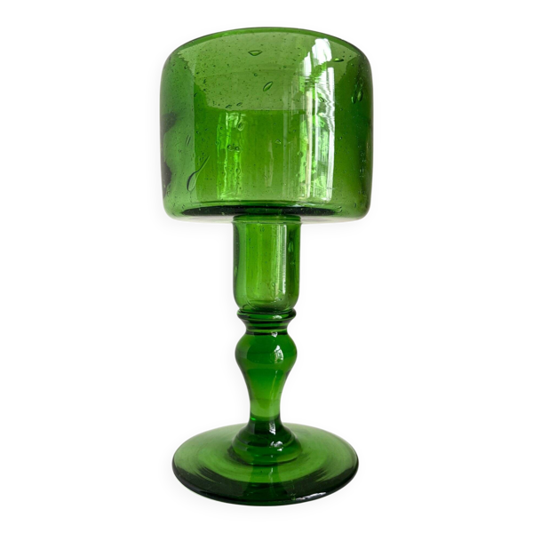 Vase en verre soufflé vert - Bon état sur Selency