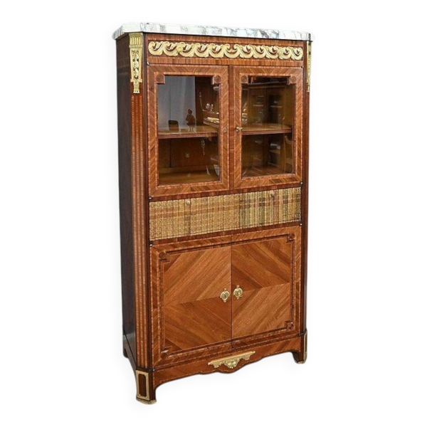Meuble Vitrine en Marqueterie, style Louis XVI – 2ème partie XIXe