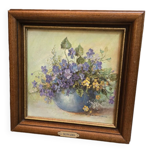 Huile de toile bouquet - Bon état sur Selency