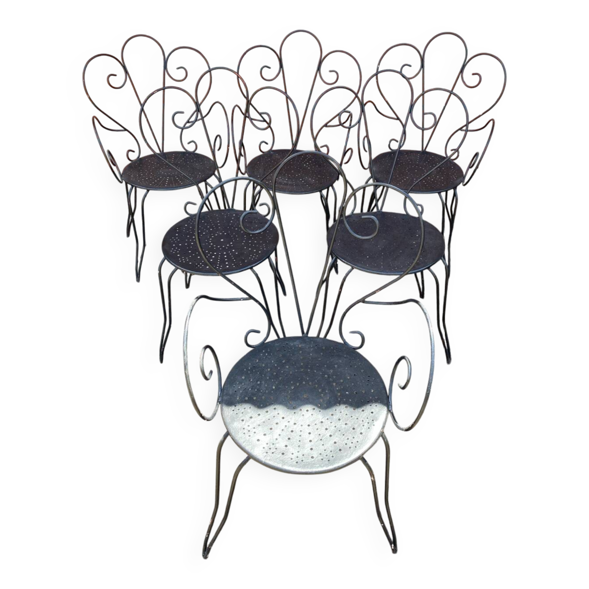Salon De Jardin Ancien 4 Fauteuils + 2 Chaises Fer Forgé Noir Vintage