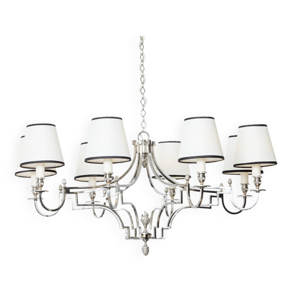 Lustre Maison Charles 8 bras de lumière métal nickelé vers 1960