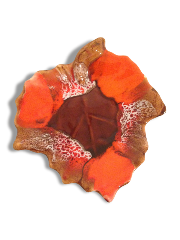 Vide poche ancien vallauris forme feuille céramique + metal vintage - Bon état sur Selency