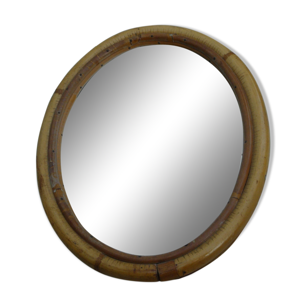 Miroir oval en bambou  années 60 - 37x29cm - Bon état sur Selency