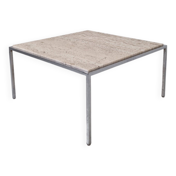 Table basse carrée italienne en travertin avec base en acier, années 1980