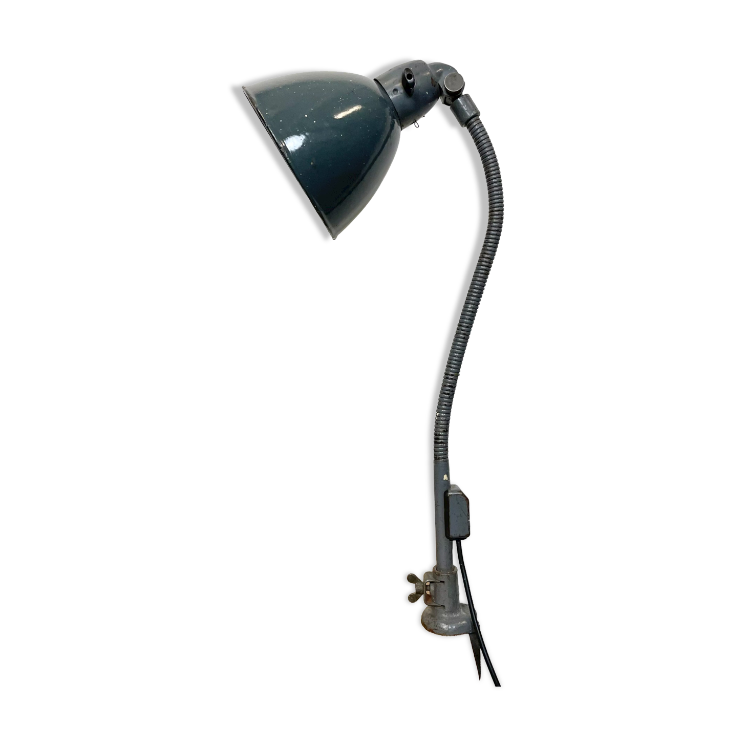 Lampe de bureau industrielle en émail émaillé col de cygne de Siemens, années 1950