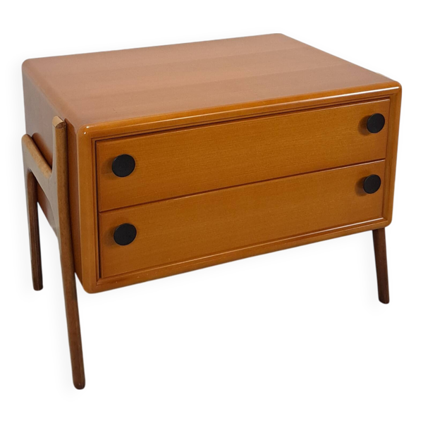 Meuble en teck avec revêtement en métal noir, meuble TV