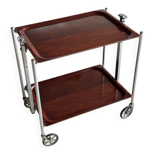 Table servante vintage bois acajou 2 étages