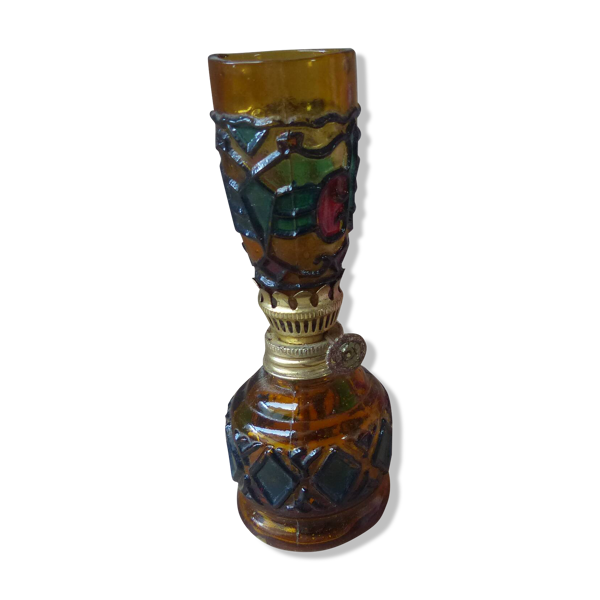 Petite lampe à huile vintage en verre ambré hong-kong vintage - Bon état sur Selency