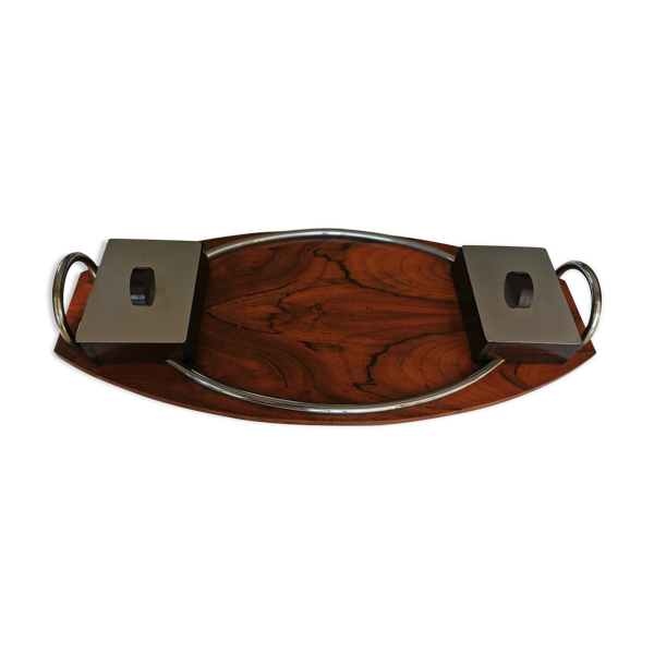 Plateau art déco noyer massif et ébène - Bon état sur Selency