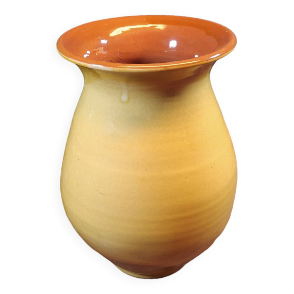 Vase en grès vintage jaune moutarde - Bon état sur Selency