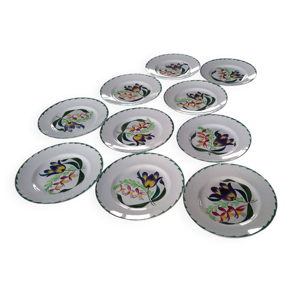 Assiettes plates Terre de fer St Amand et Hamage Nord - Peint à la main - Bon état sur Selency