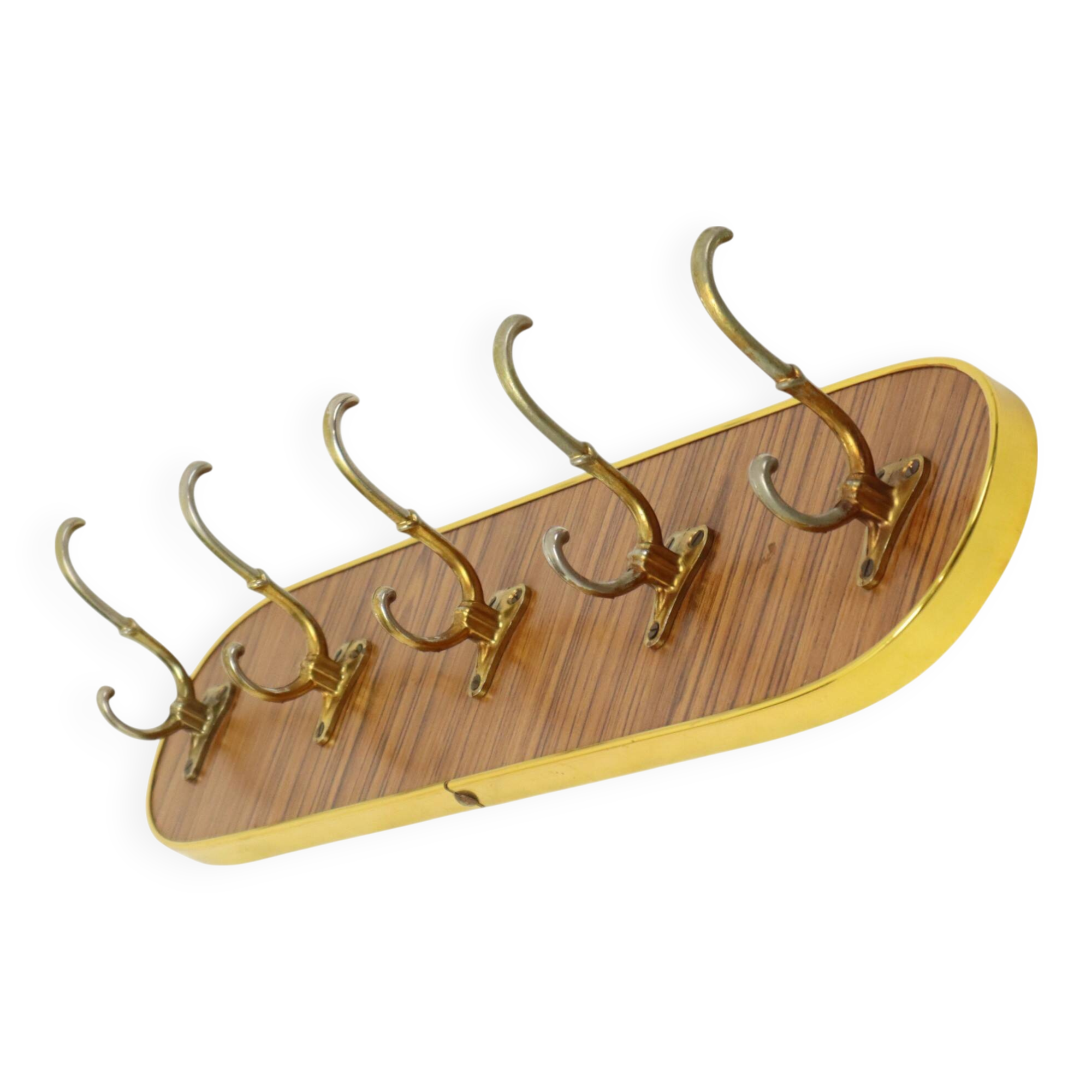 Porte-manteau vintage Rockabilly design années 50 en placage bois doré