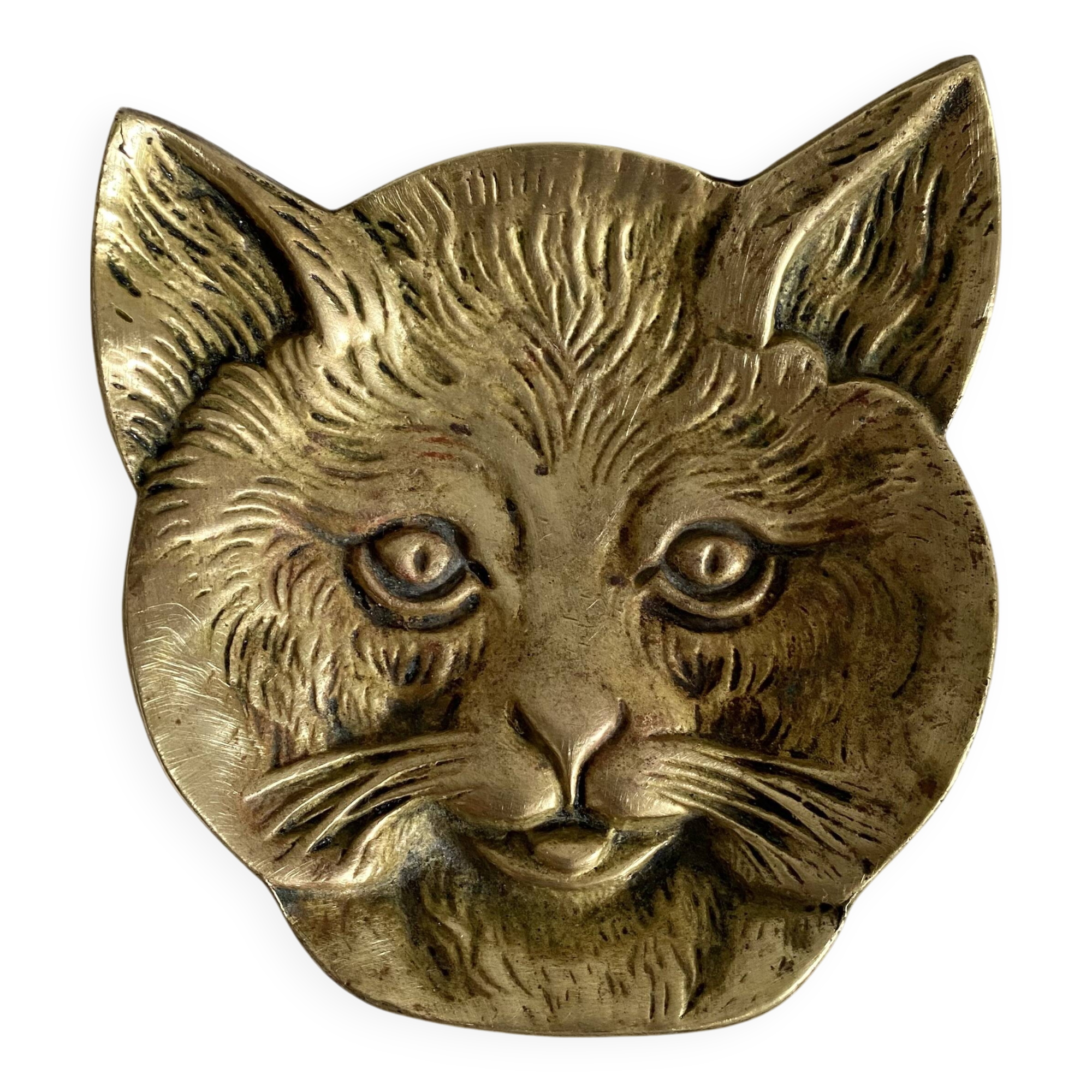 Cendrier , vide poche chat en laiton doré