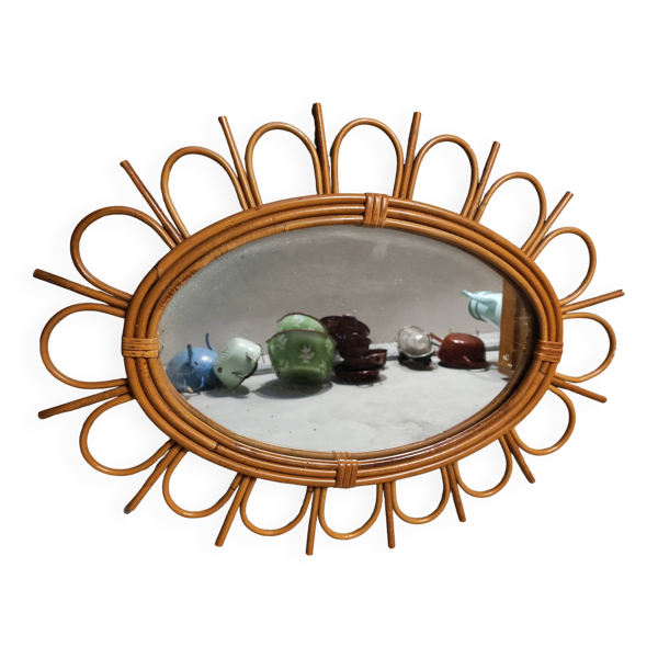 Miroir ovale en rotin, 1960