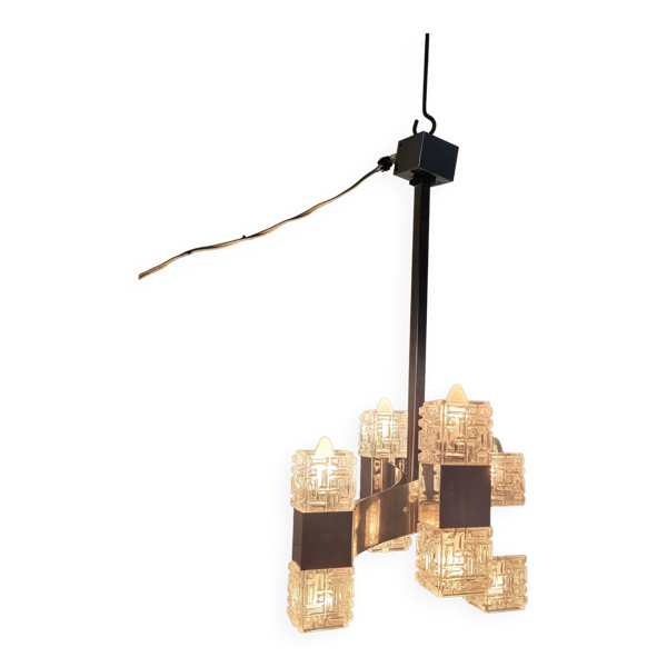 Lustre suspension en chrome et verre par Sciolari, ltalie, Des Années 60 - Bon état sur Selency