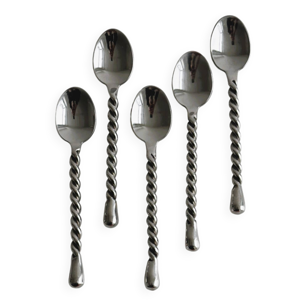 5 petites cuillères à café en métal argenté torsadé