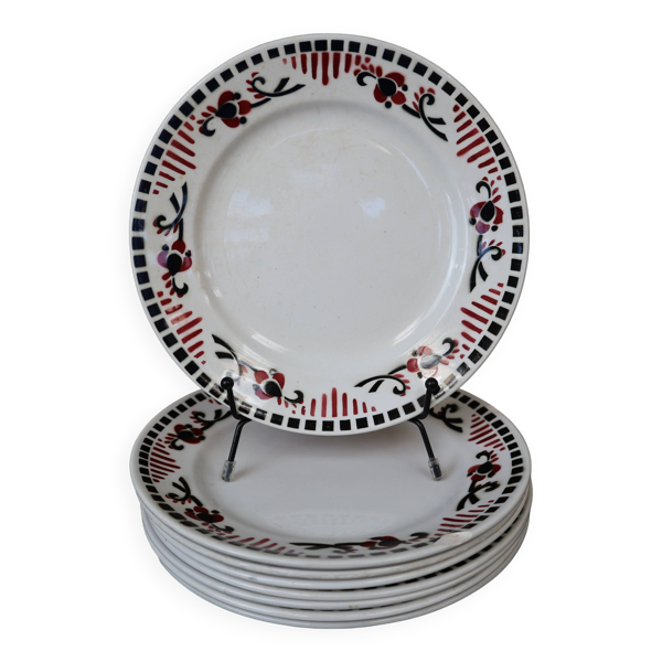 8 Assiettes à dessert Terre de Fer modèle ''Damas'' Moulin des Loups et Hamage